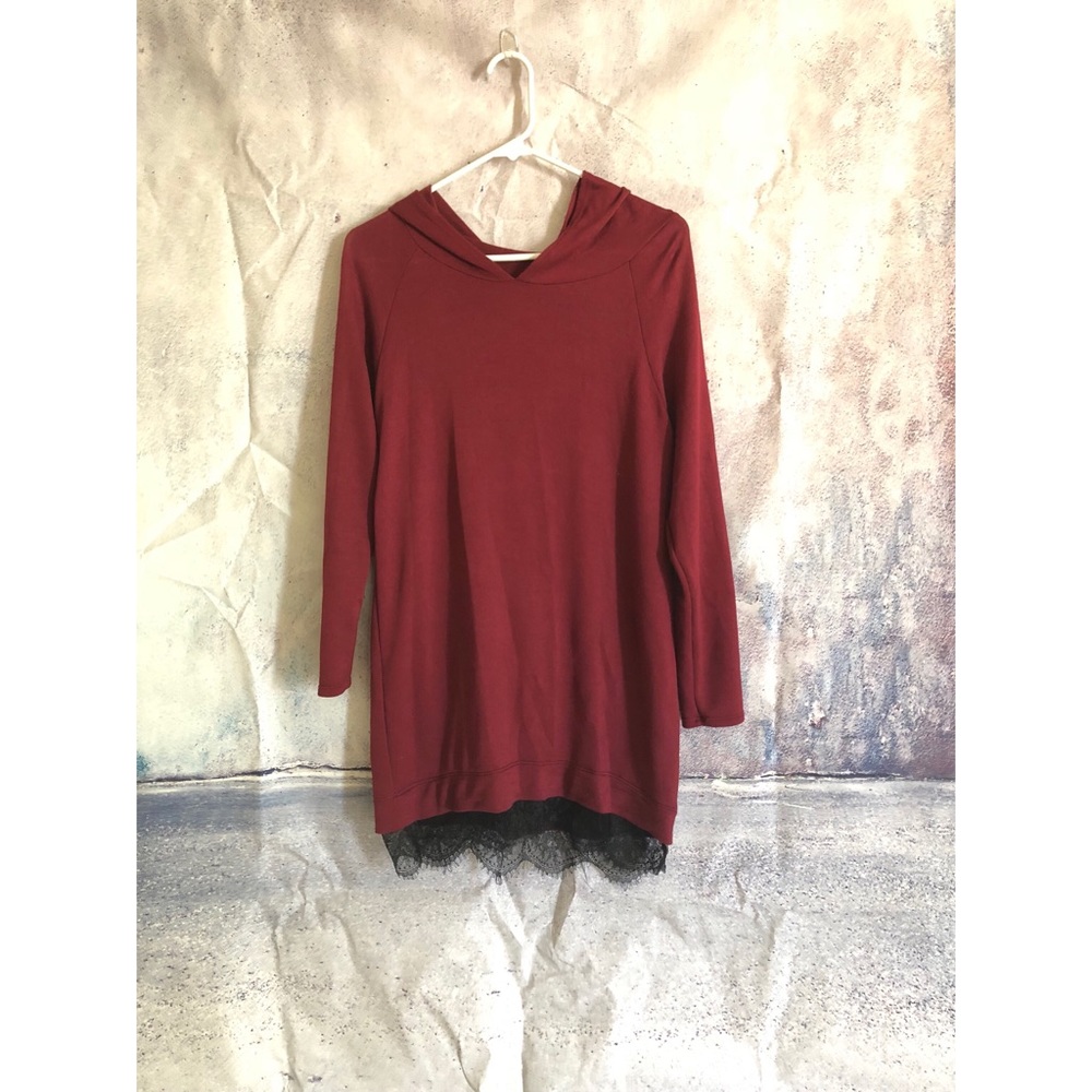 Maroon and black lace mini dress